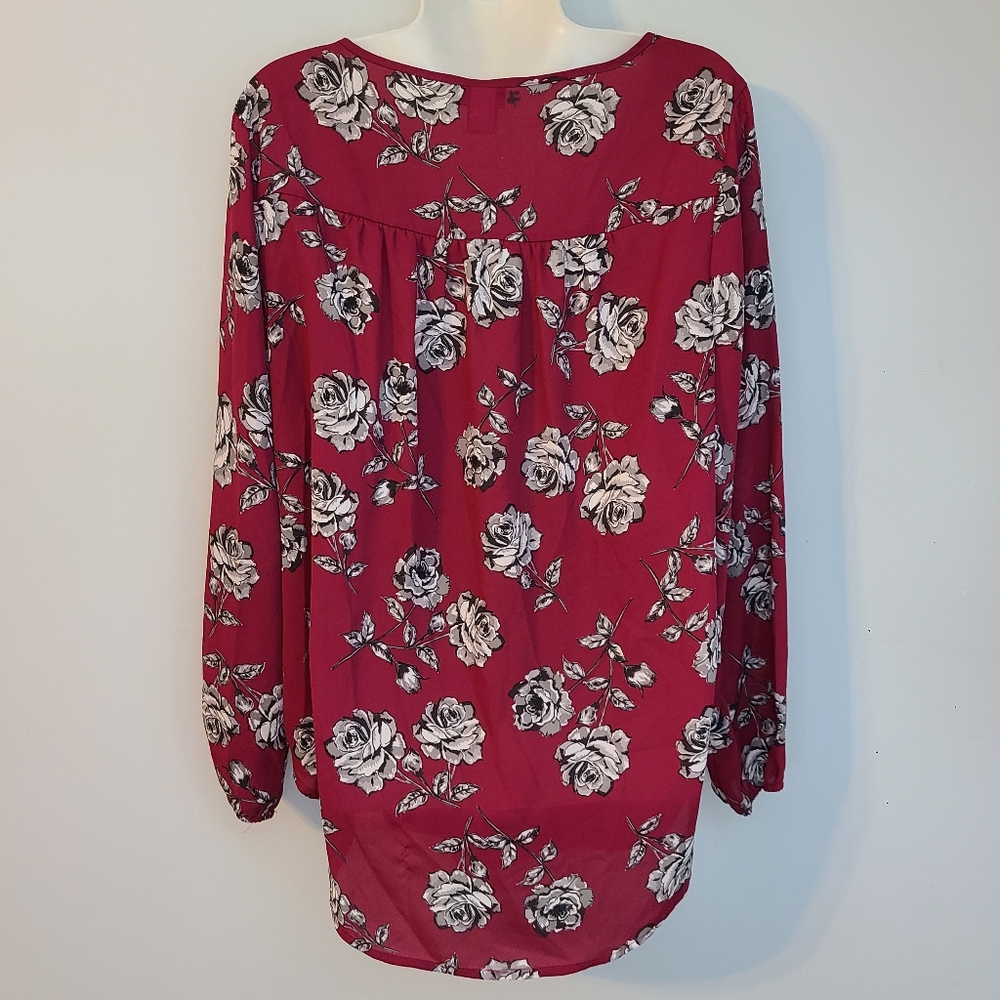 Torrid Georgette Floral Blouse Keyhole Magenta Long Sleeve Women's Size 0 (L 12) - Picture 5 of 15
